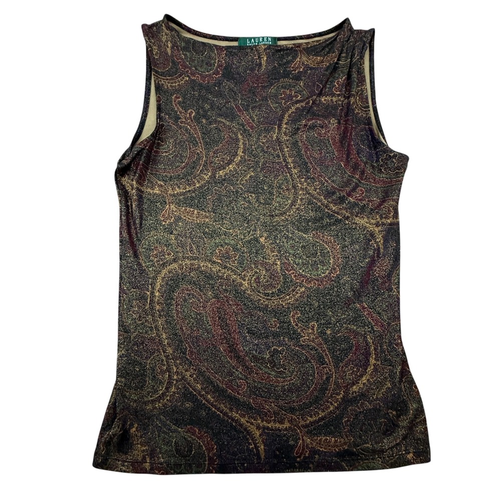 Lauren Ralph Lauren Tank Top Women Small Multicolor Paisley Metallic Sleeveless